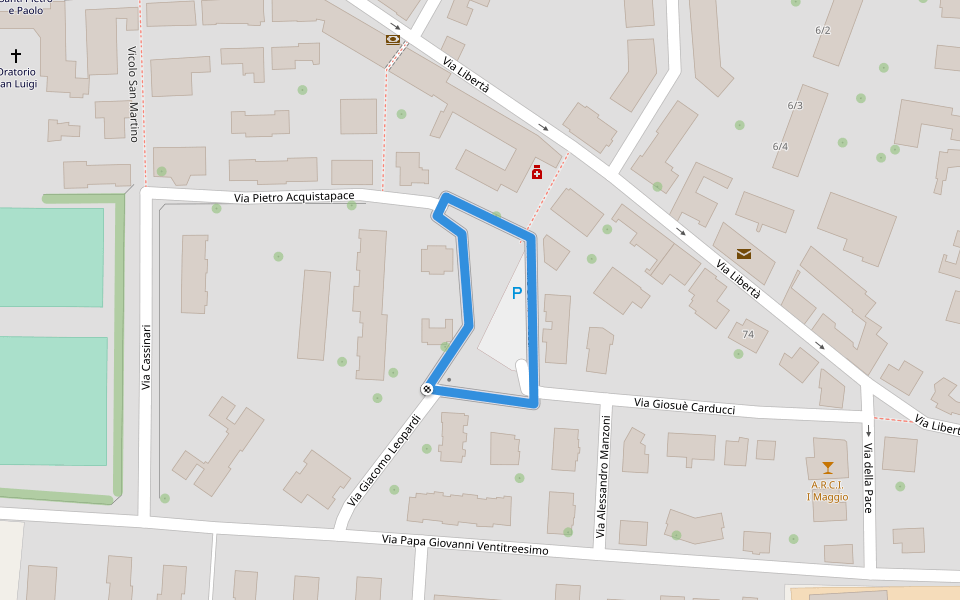 Piazzale Barbarossa walking route map in Lodi Vecchio