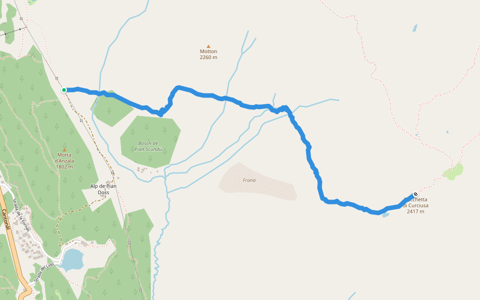 Acubona - Bocchetta di Curciusa walking route map in Mesocco