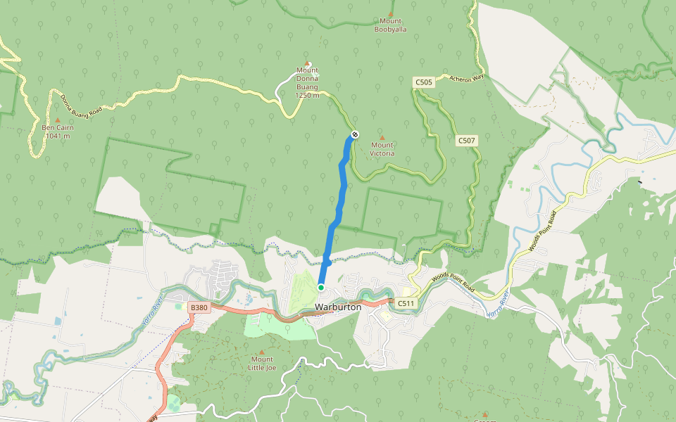 Mt Victoria Walking Track walking route map in Warburton