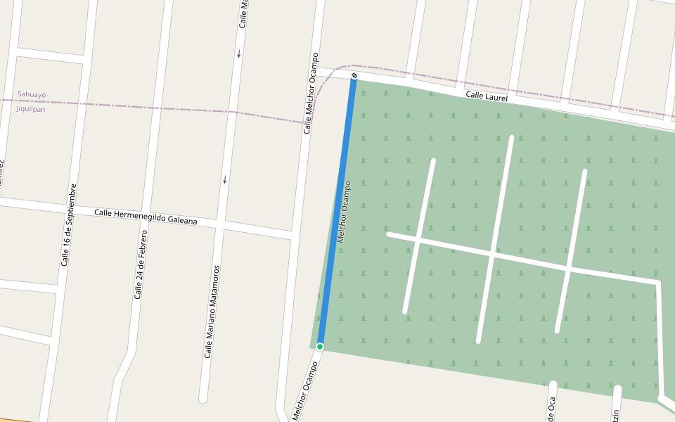 Melchor Ocampo walking route map in Jiquilpan de Juárez