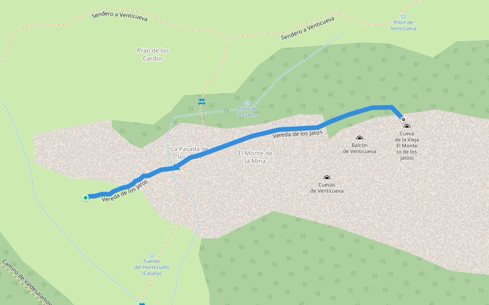 Vereda de los Jatos walking route map in Las Salas