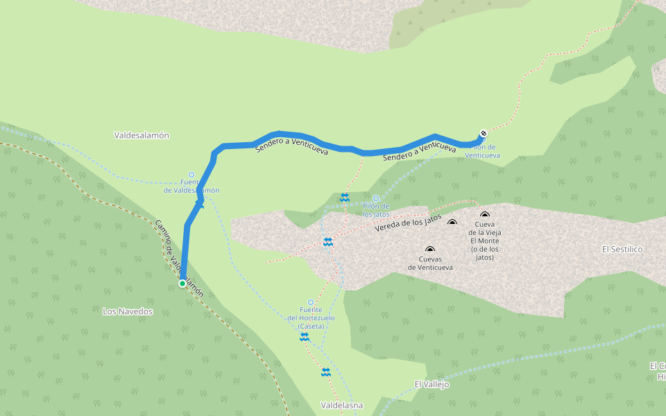 Sendero a Venticueva walking route map in Las Salas