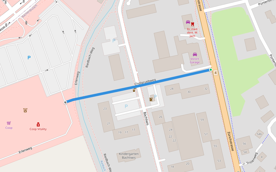 Cholgruebweg walking route map in Bachenbülach