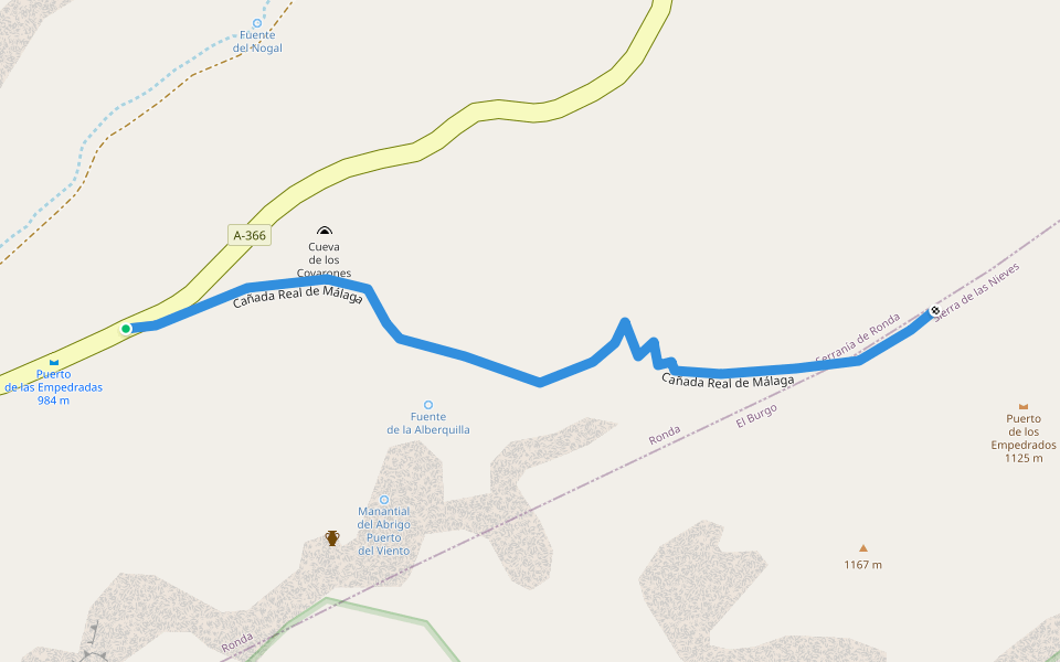 Cañada Real de Málaga walking route map in Ronda