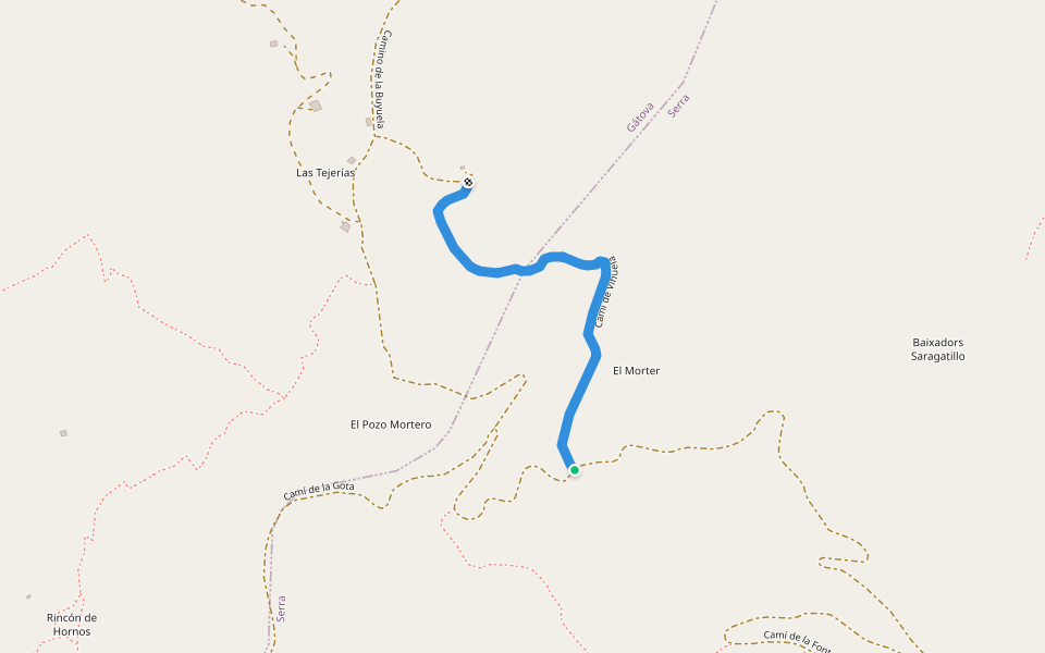 Camí de Vihuela walking route map in Olocau
