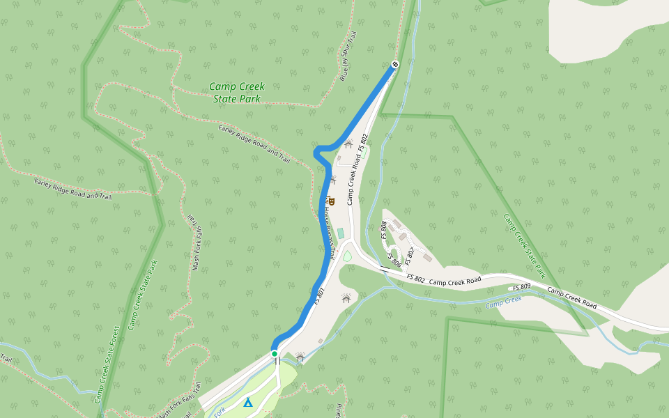 Horse Bypass Trail walking route map in Camp Creek
