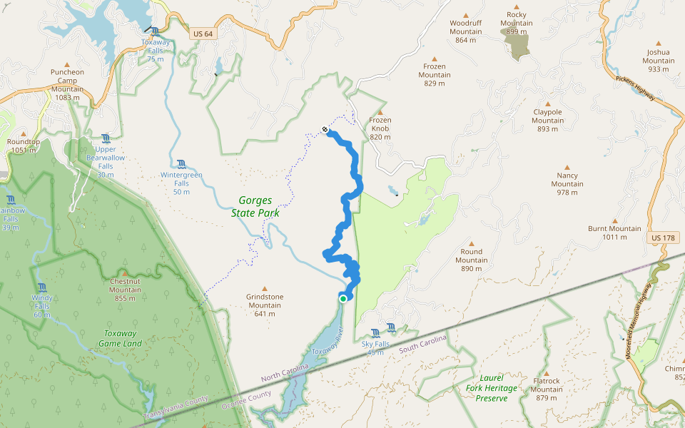 Canebrake Trail walking route map in Brevard