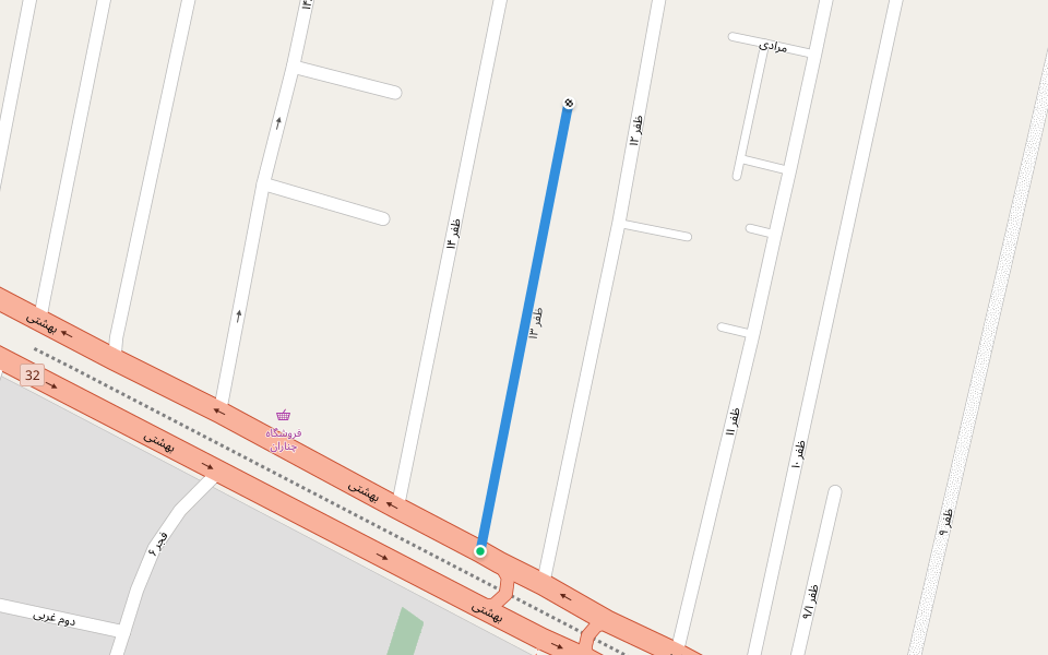 ظفر ۱۳ walking route map in Karaj