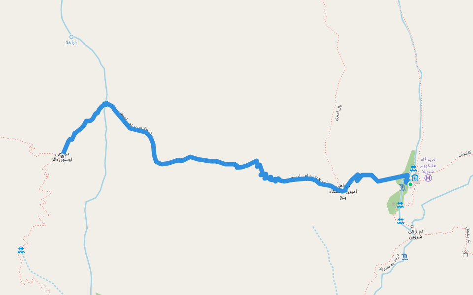 شیرپلا به دوراهی اوسون walking route map in Pas-e-Qaleh