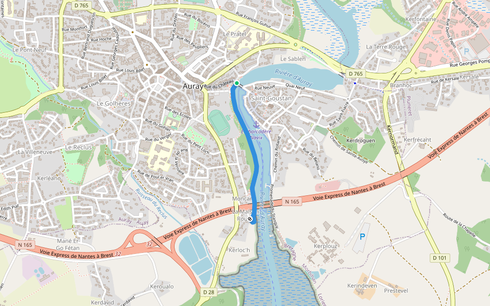 Quai Abbé Joseph Martin walking route map in Auray