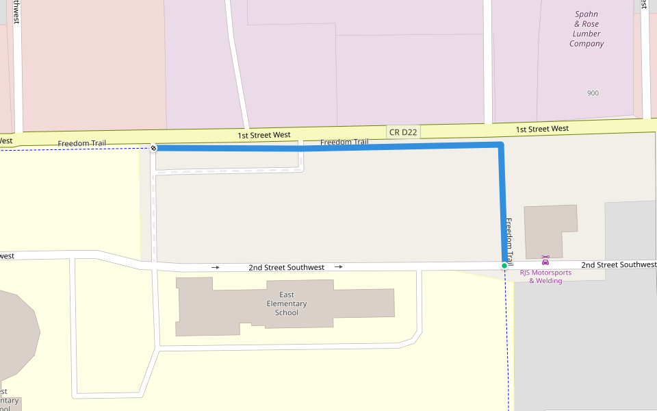1st St West walking route map in Independence