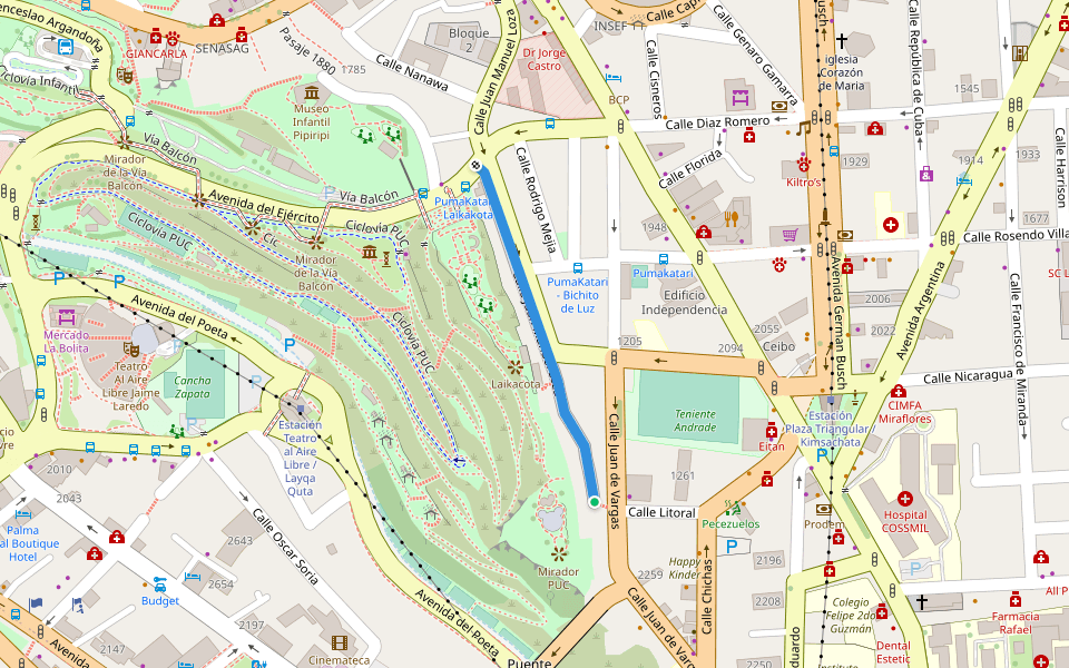 Calle Juan Manuel Loza walking route map in La Paz