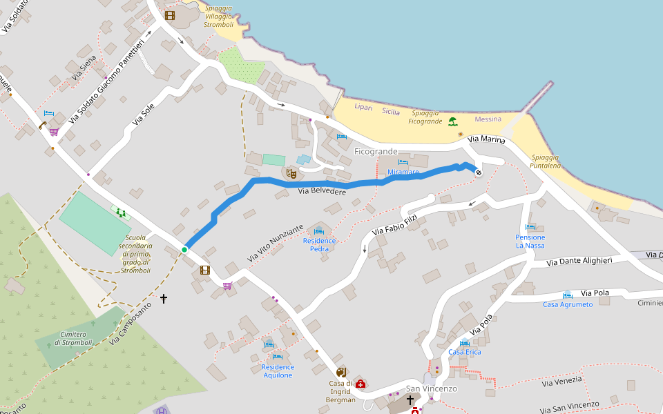 Via Belvedere walking route map in Stromboli