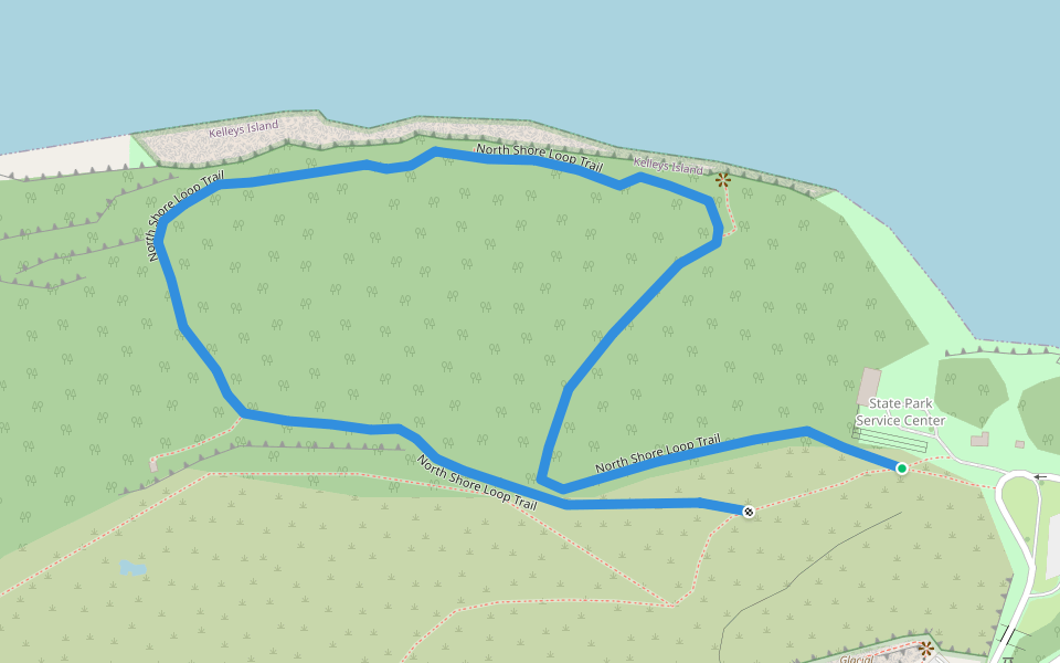 North Shore Loop Trail walking route map in Kelleys Island