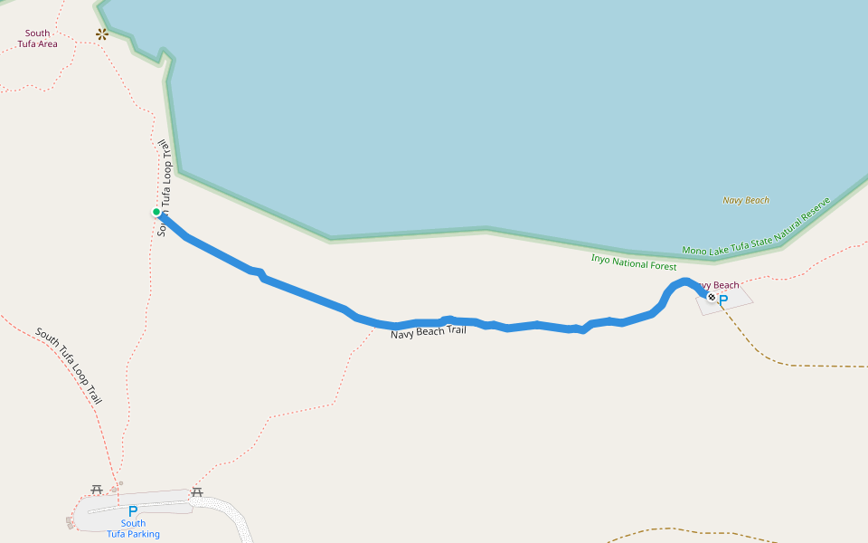 Navy Beach Trail walking route map in Lee Vining
