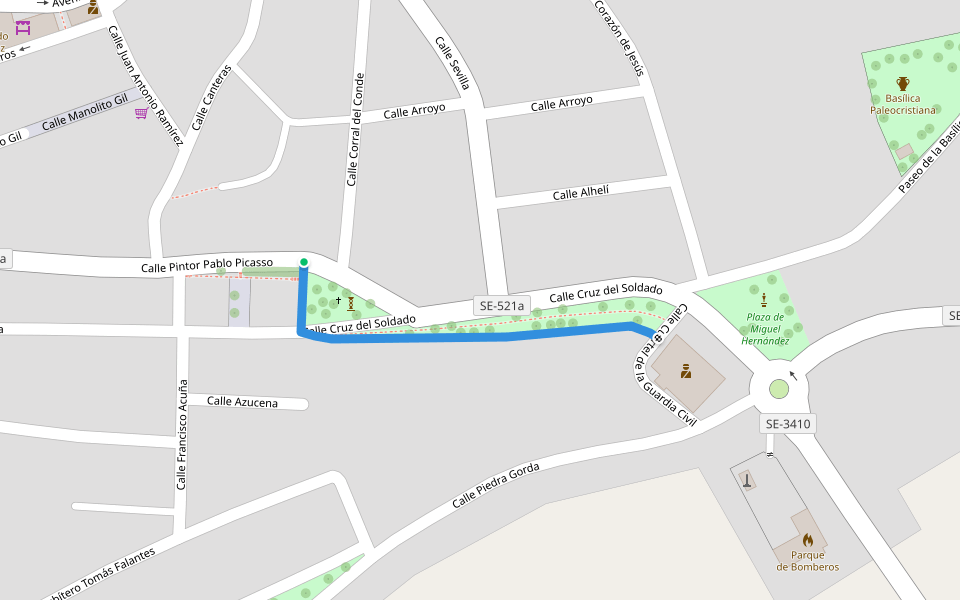 Calle Cruz del Soldado walking route map in Gerena