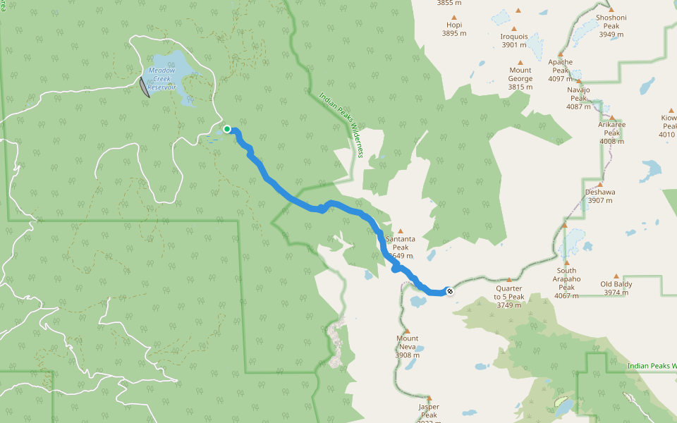 Caribou Pass Trail walking route map in Nederland