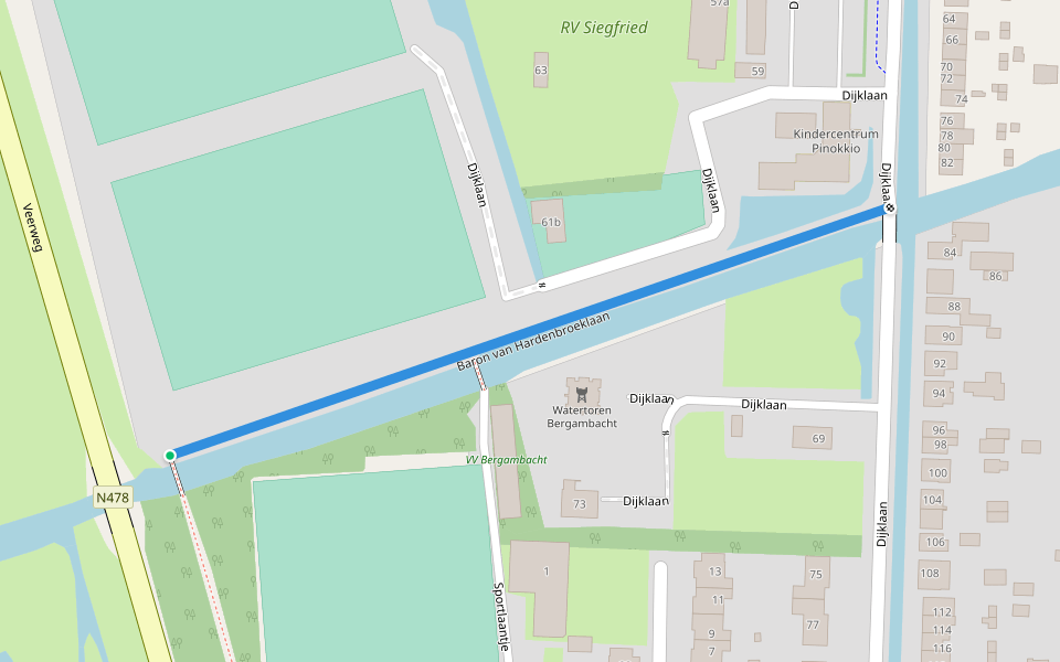 Baron van Hardenbroeklaan walking route map in Bergambacht