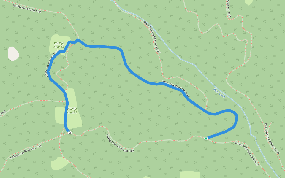 White Oak Road and Trail walking route map in Camp Creek
