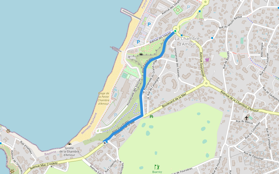 Allée Paul Prieto walking route map in Anglet