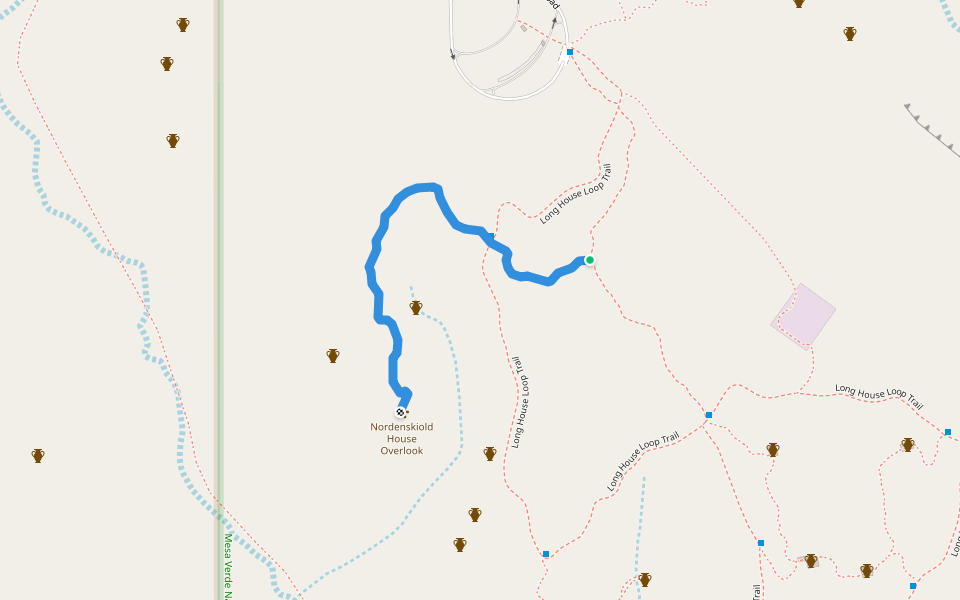 Nordenskiold Site Overlook Trail walking route map in Mesa Verde National Park