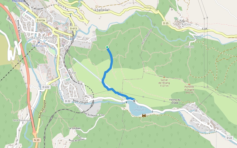 Chemin de Plana walking route map in Ax-les-Thermes