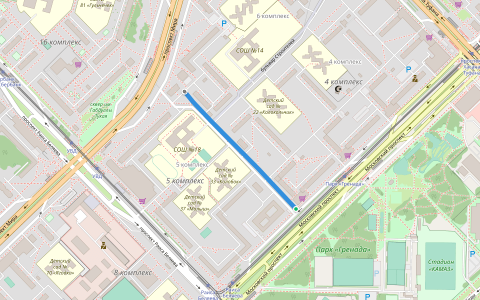 улица Ершова walking route map in Naberezhnye Chelny