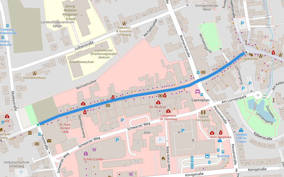 Stadtweg walking route map in Schleswig