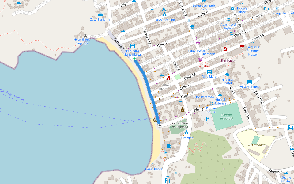 Carrera 1 walking route map in Santa Marta