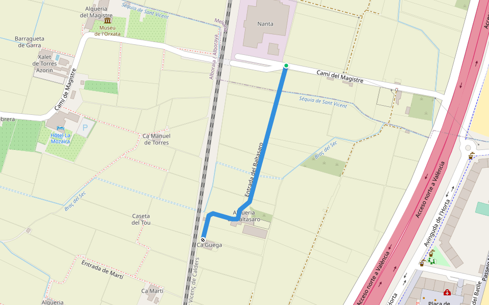 Entrada del Baltasaro walking route map in Meliana