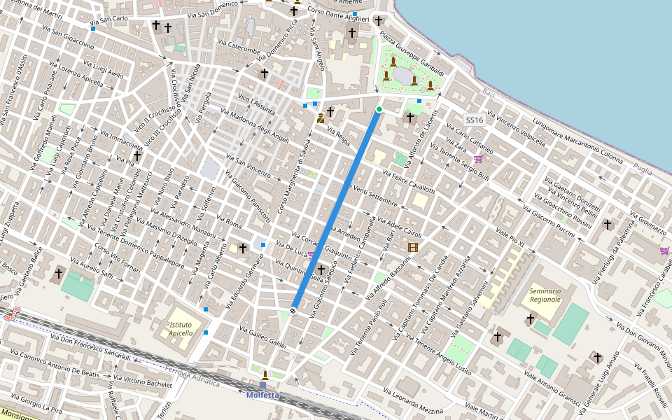 Corso Umberto I walking route map in Molfetta