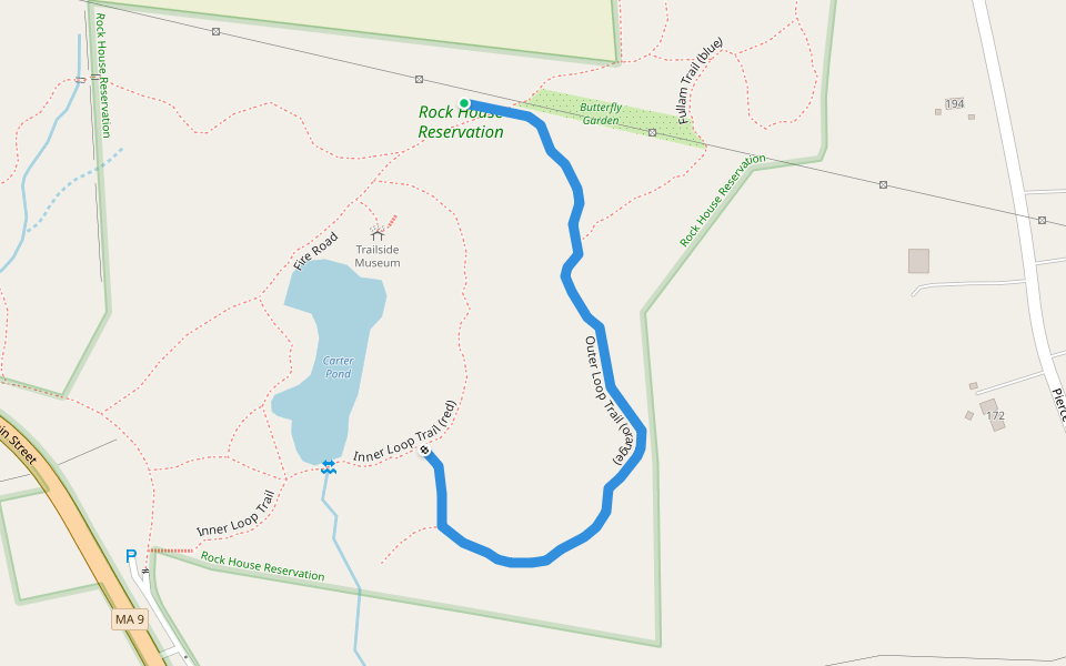 Outer Loop Trail (orange) walking route map in West Brookfield