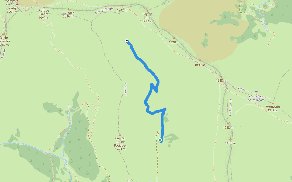Sentier du Ruisseau de Saudede walking route map in Poubeau