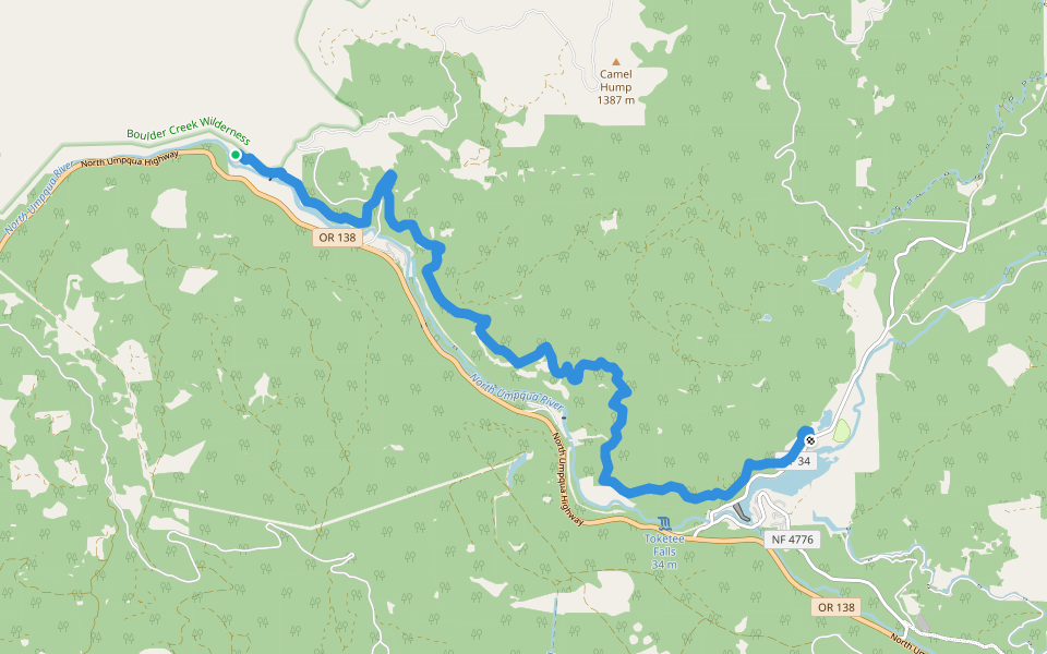 North Umpqua Trail: Deer Leap walking route map in Clearwater