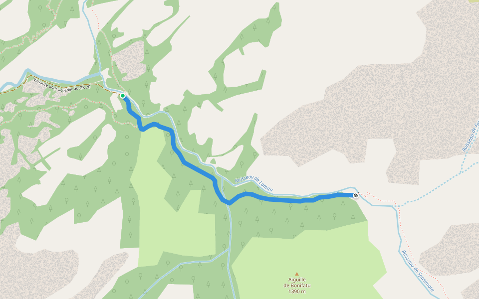 Variante d'accès au GR 20 walking route map in Calenzana