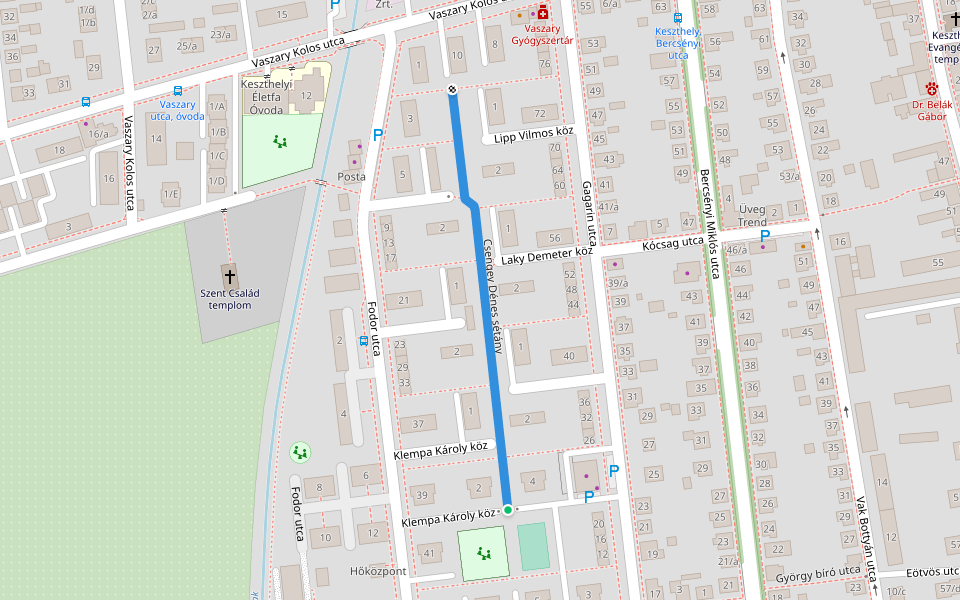 Csengey Dénes sétány walking route map in Keszthely