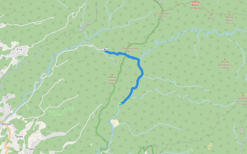 Trace Vallées Grande Rivière - Beaugendre walking route map in Vieux-Habitants