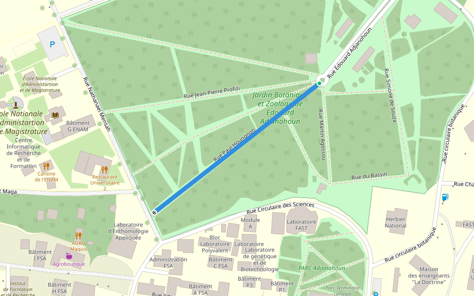 Rue Paul Houngnon walking route map in Godomey