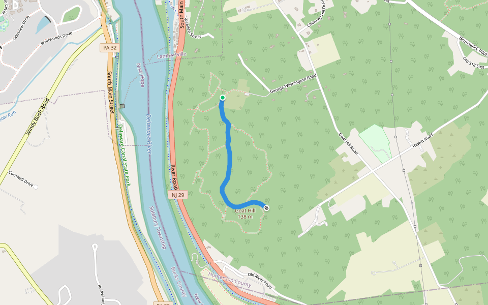 Goat Hill Trail walking route map in Lambertville
