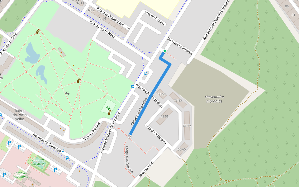 Passeio do Tomilho walking route map in Santiago do Cacém