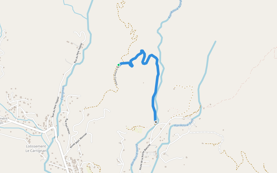 Ancien Chemin mine Cosinus walking route map in Mont Mou (Païta)