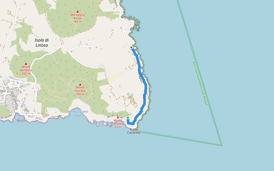 Sentiero faraglioni - Punta Calcarella walking route map in Linosa