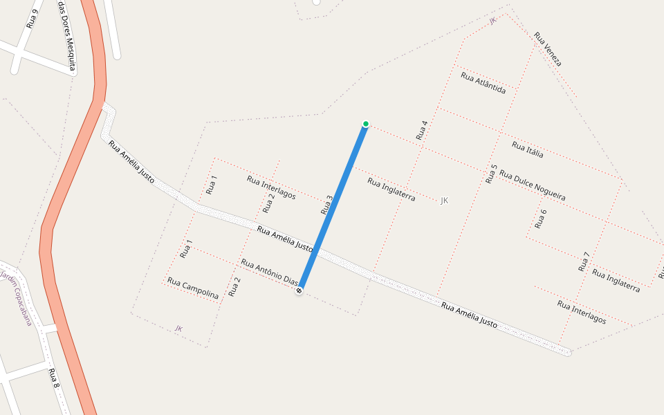 Rua 3 walking route map in Divinópolis