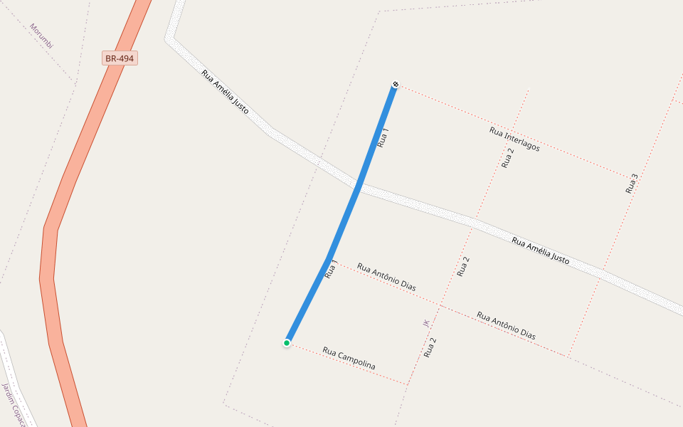 Rua 1 walking route map in Divinópolis