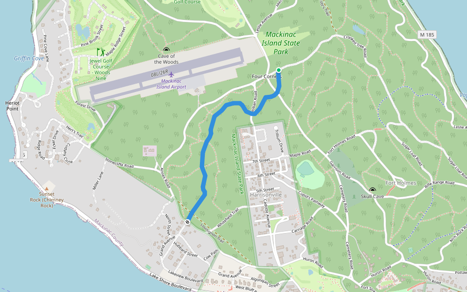 Allouez Trail walking route map in Mackinac Island