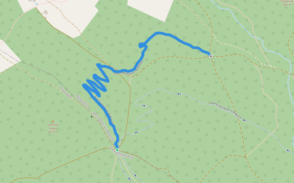 Pod Śnieżnikiem Niebieska walking route map in Międzygórze