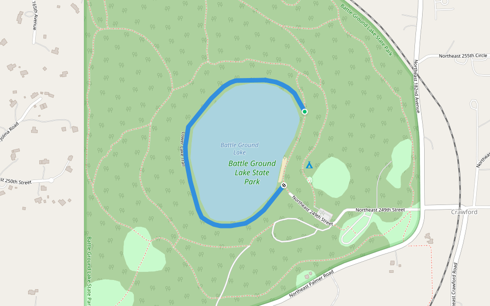 Lower Lake Trail walking route map in Battle Ground