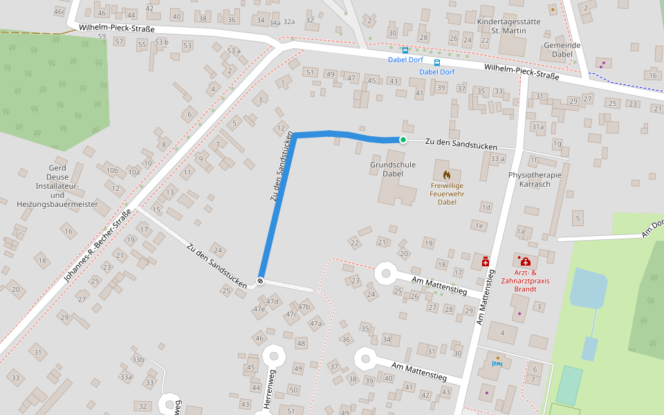 Zu den Sandstücken walking route map in Dabel