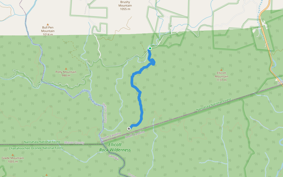 Ellicott Rock Connector walking route map in Cashiers
