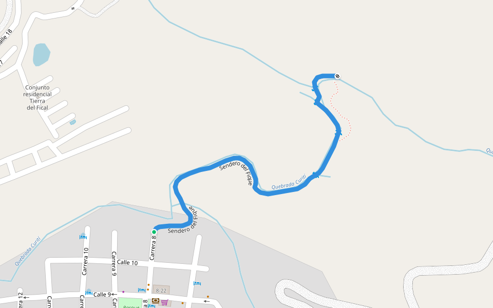 Sendero del Fique walking route map in Curiti